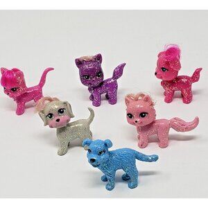 6 Polly Pocket Glitter Pets 4 Cats & 2 Dogs Figures